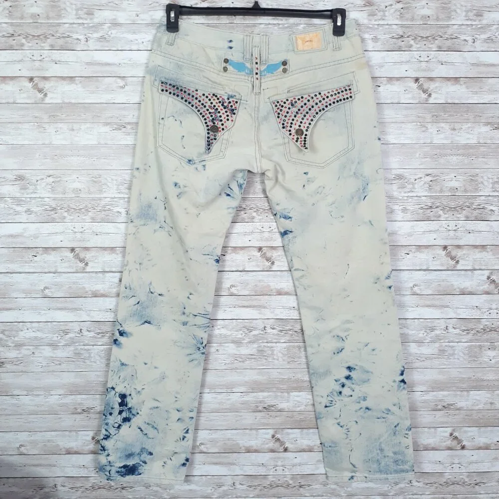 Robin's Jean Mens Jeans 34 Waist Long Flap Studded Pockets Gold Keychain 29